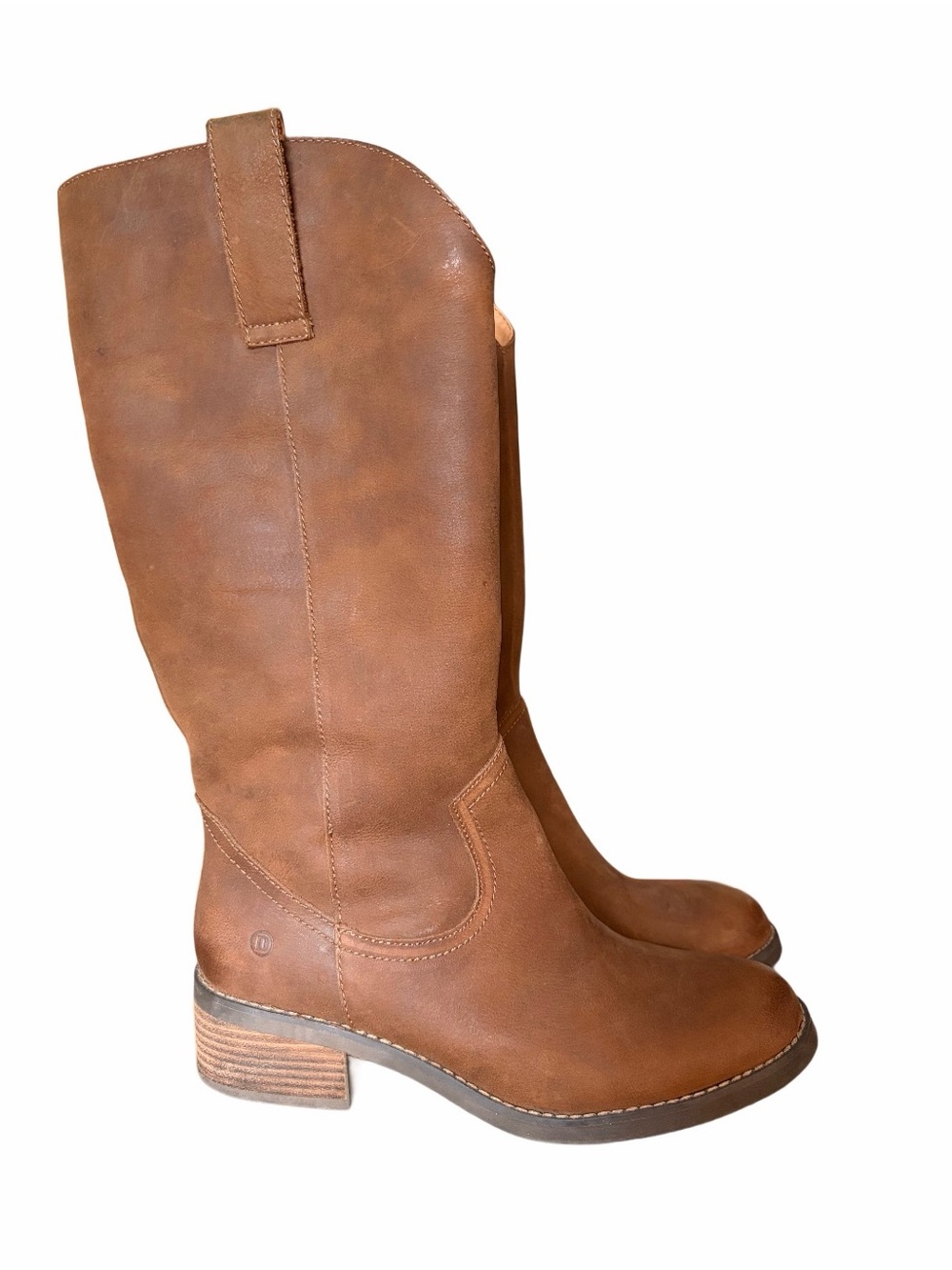 Dingo 1969 Brown Leather Tall Western Boot Stack Heel Round Toe size 9
